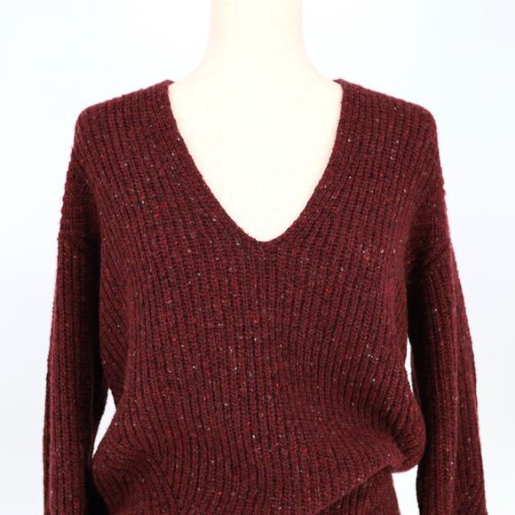 Rag & Bone Women Burgundy Donegal Wool Knit Casual V-Neck Relaxed Sweater Size S - Picture 2 of 6
